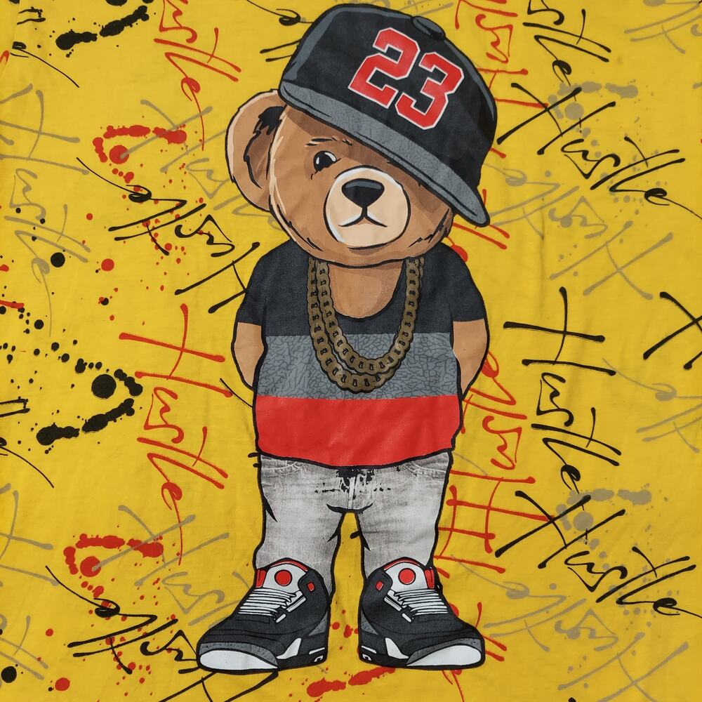 Vibes Shirt Mens Large Hustle Biggie Bear Yellow AOP Splatter Bailey Apparel